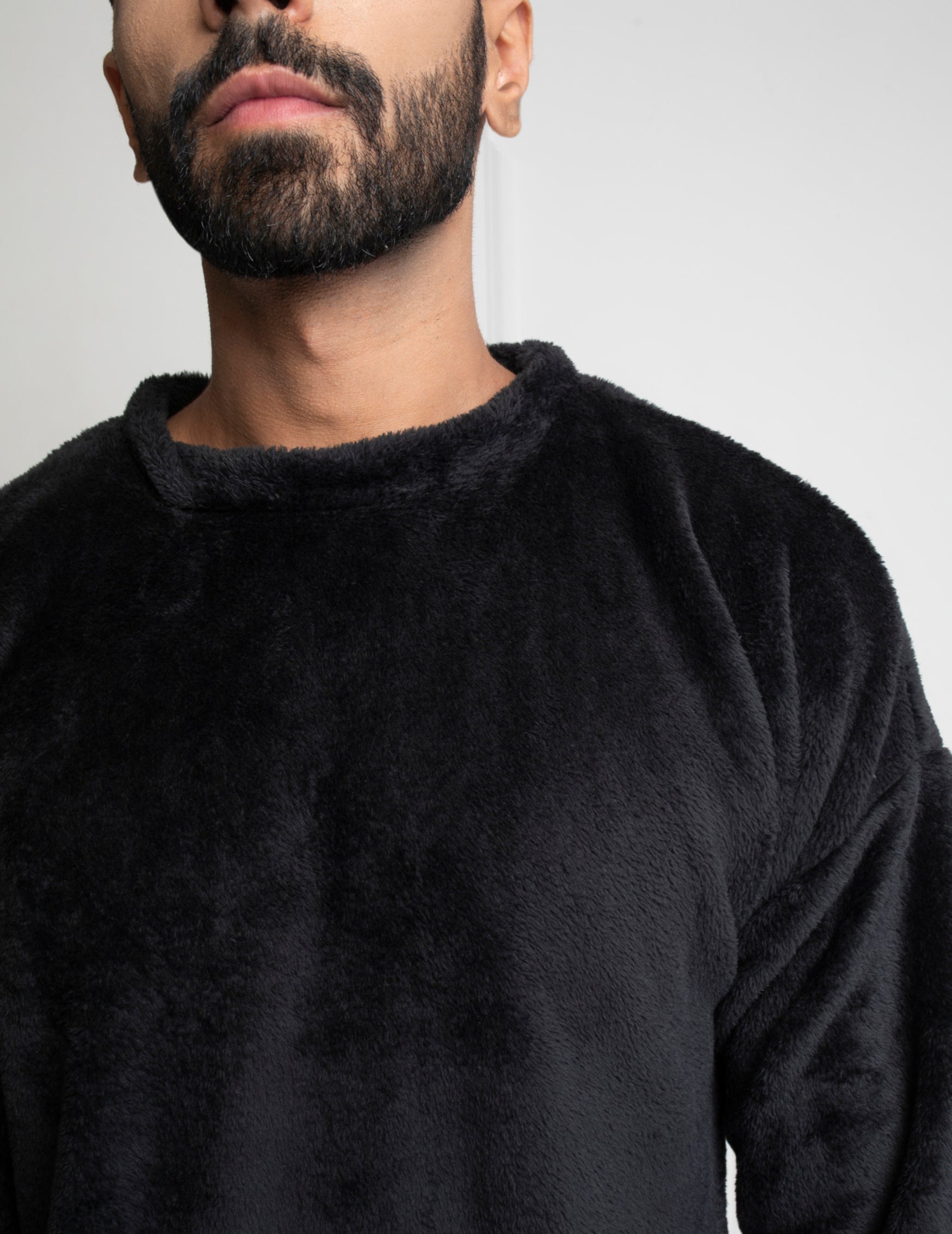 Midnight Black Fur Oversized Pullover