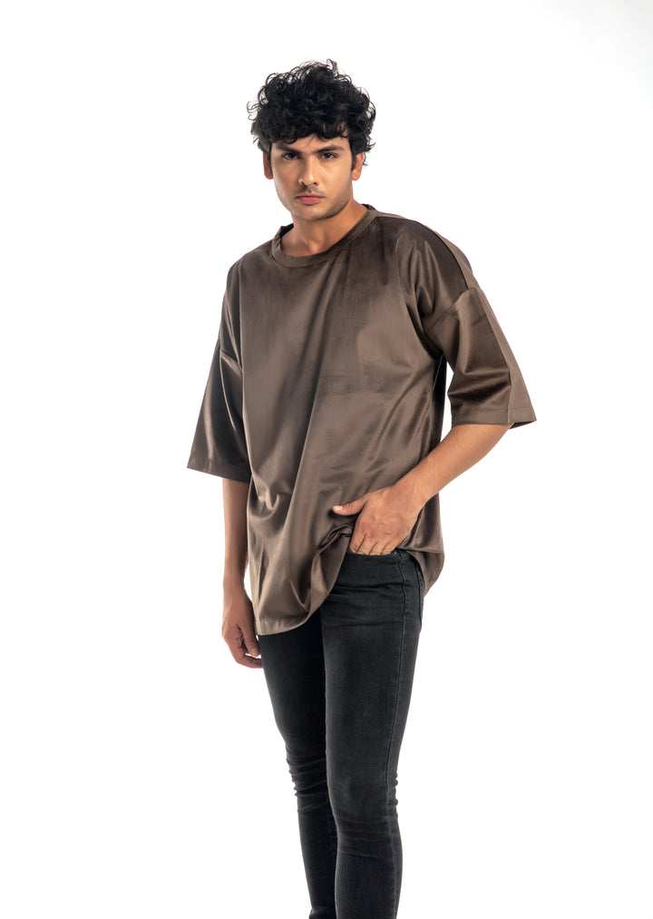 Matte Charcoal Suede Oversized T-Shirt