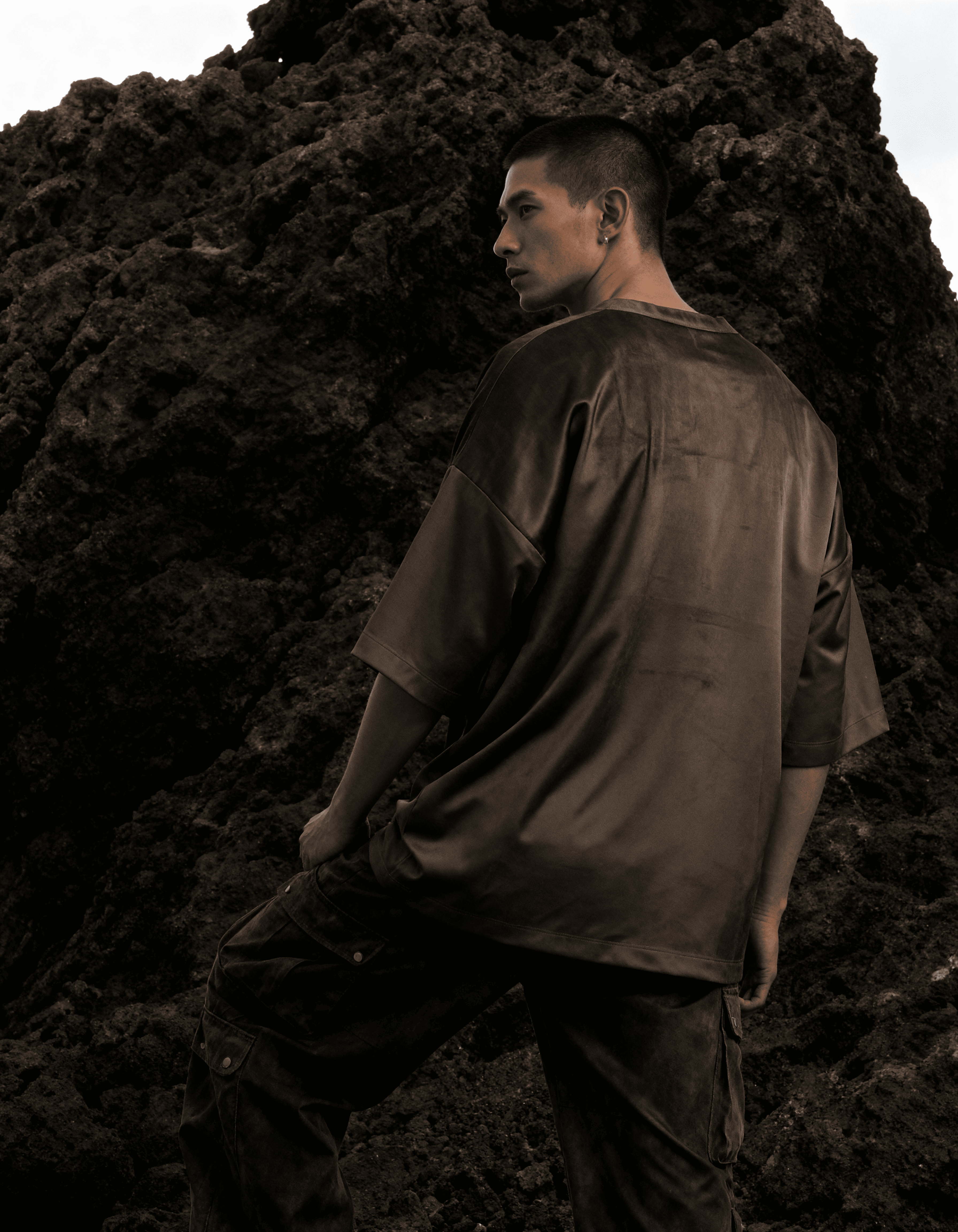 Matte Charcoal Suede Oversized T-Shirt