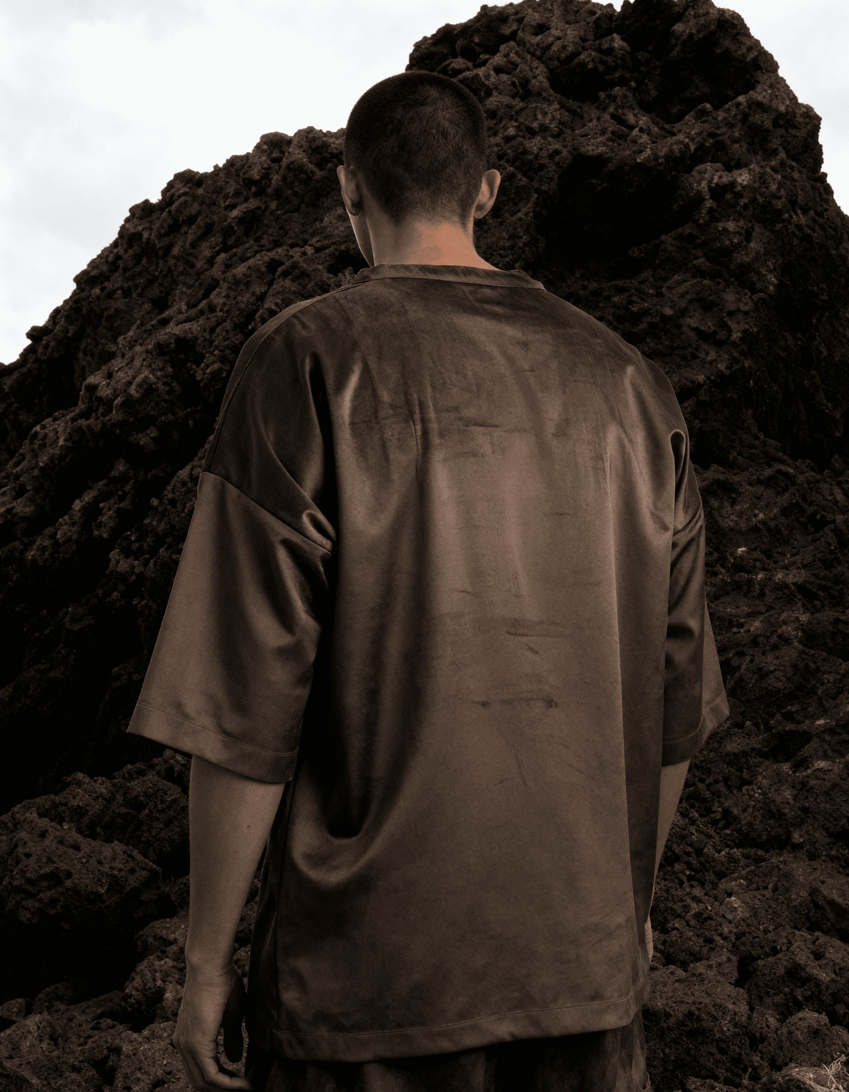 Matte Charcoal Suede Oversized T-Shirt
