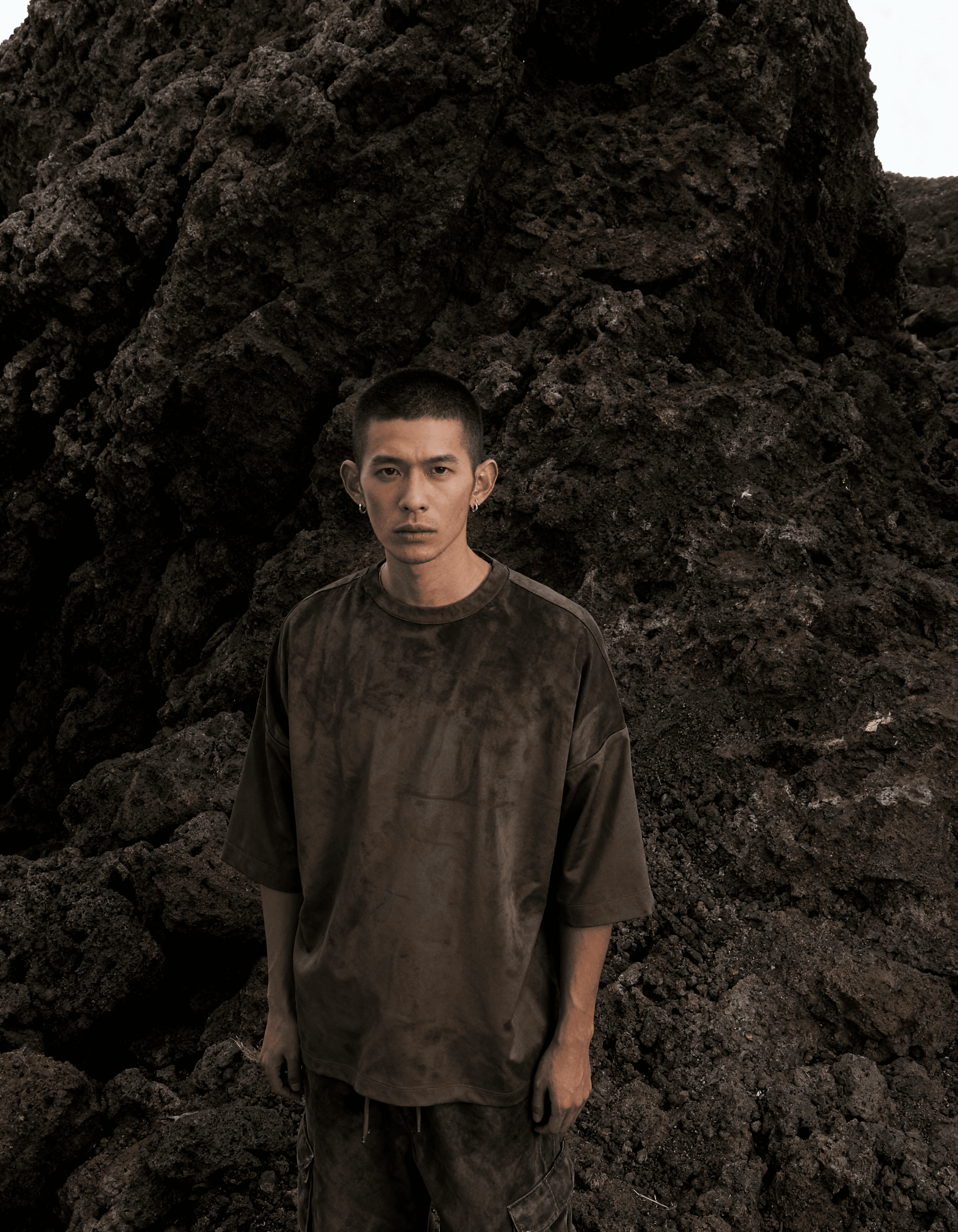 Matte Charcoal Suede Oversized T-Shirt