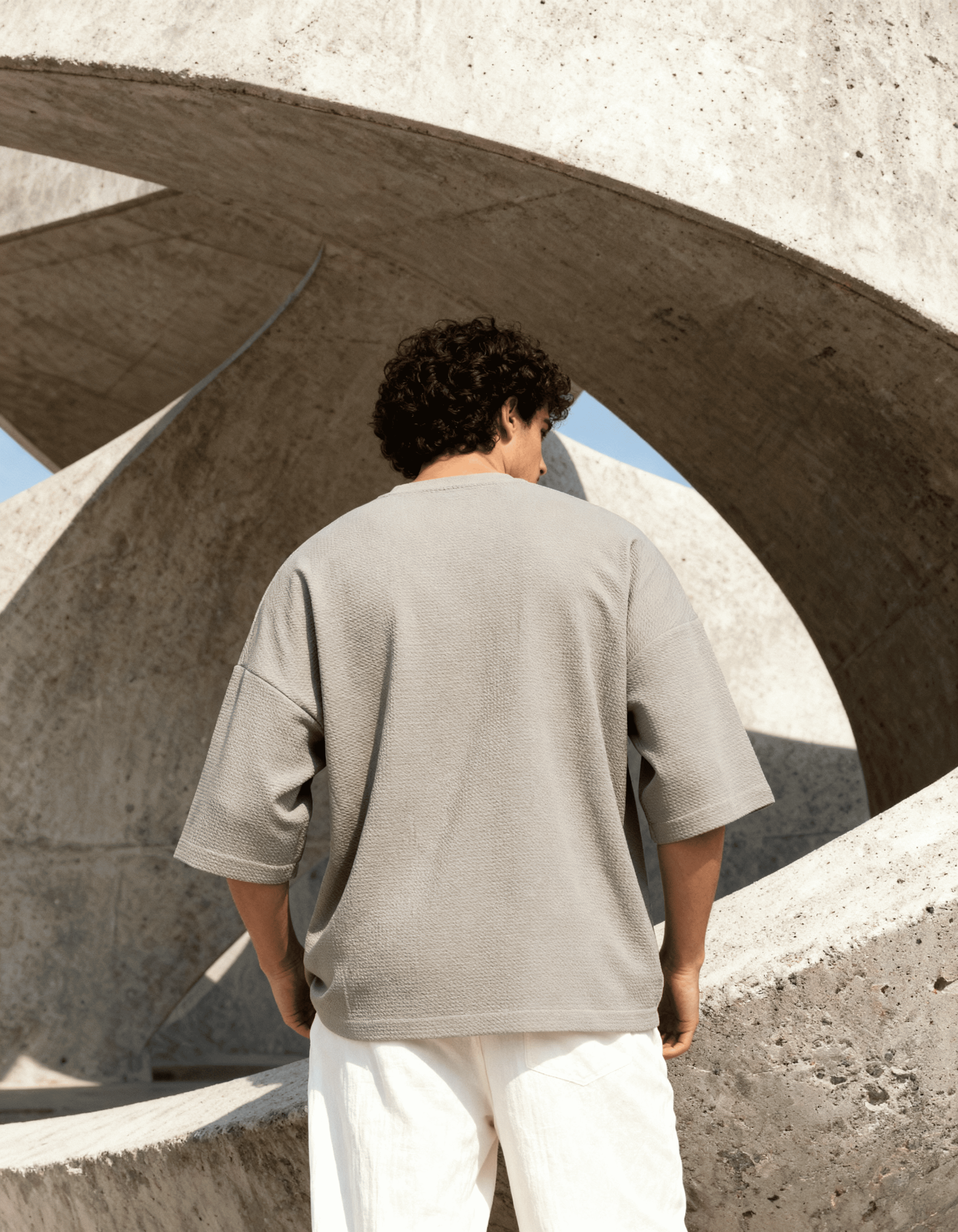 Piquè Textured Light Grey Oversized T-Shirt