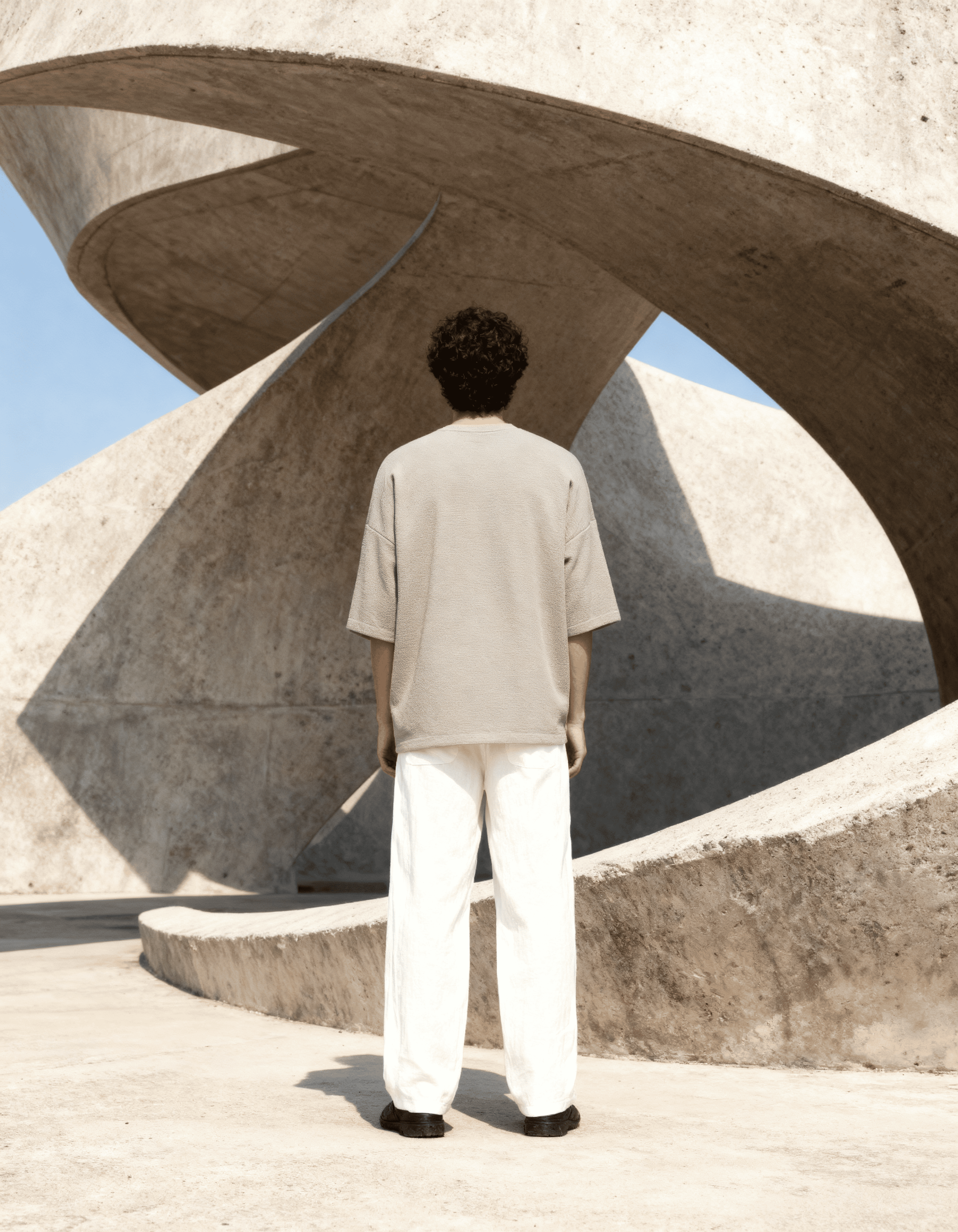 Piquè Textured Light Grey Oversized T-Shirt