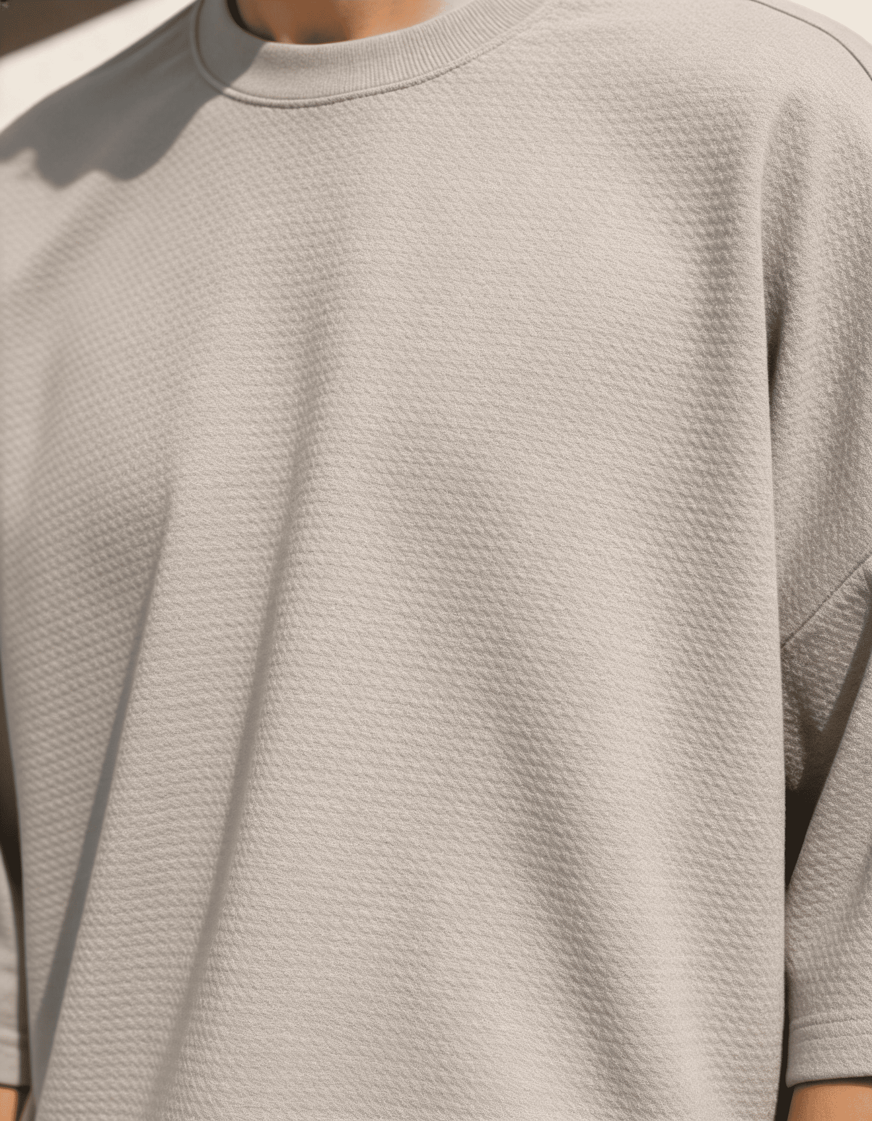 Piquè Textured Light Grey Oversized T-Shirt